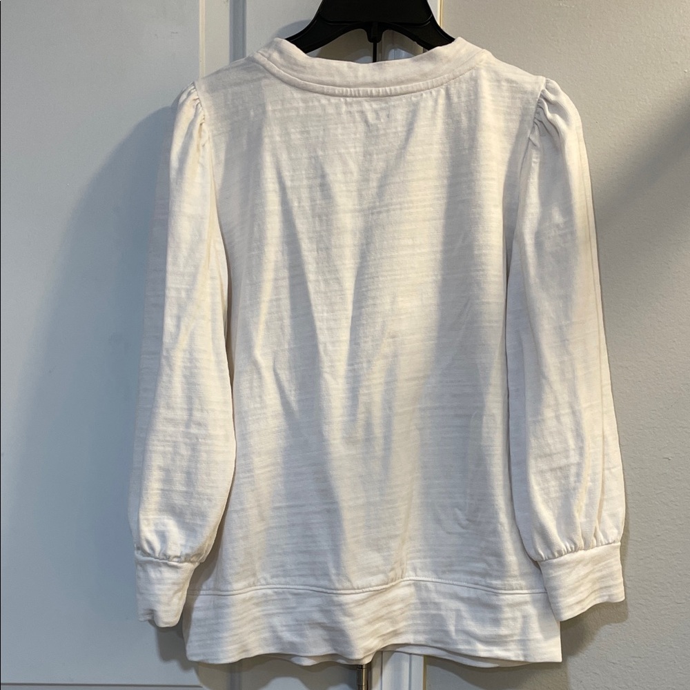 LOFT Off-White Textured Long Sleeve Blouse - Picture 5 of 8